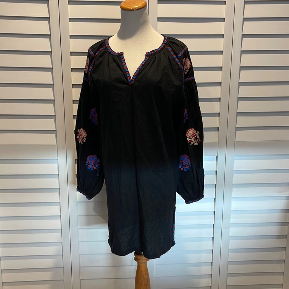 Velzera Embroidered Pre Loved V-Neck Boho long Sleeve Dress with side slits.
